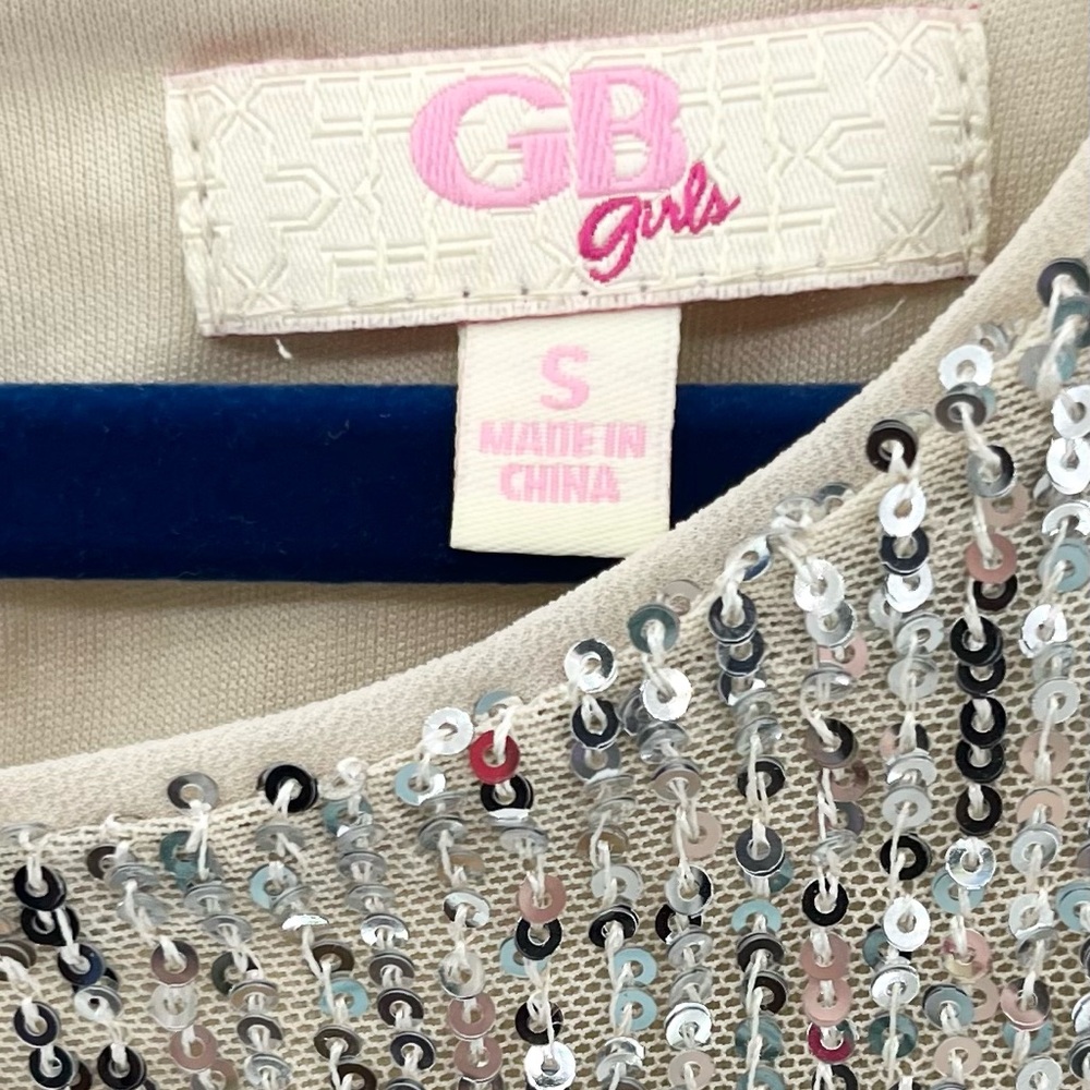 GB Girls Sparkle Sequin Long Sleeve Champagne Party Dress- Small - Picture 2 of 7